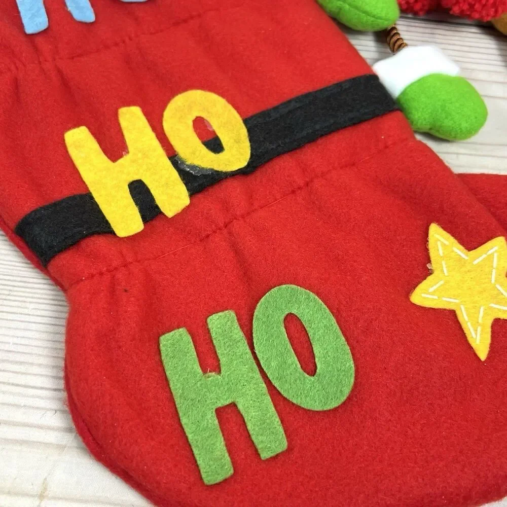 2x VTG Felt 3D Santa & Reindeer Christmas Stockings Handmade Holiday Hobby Lobby